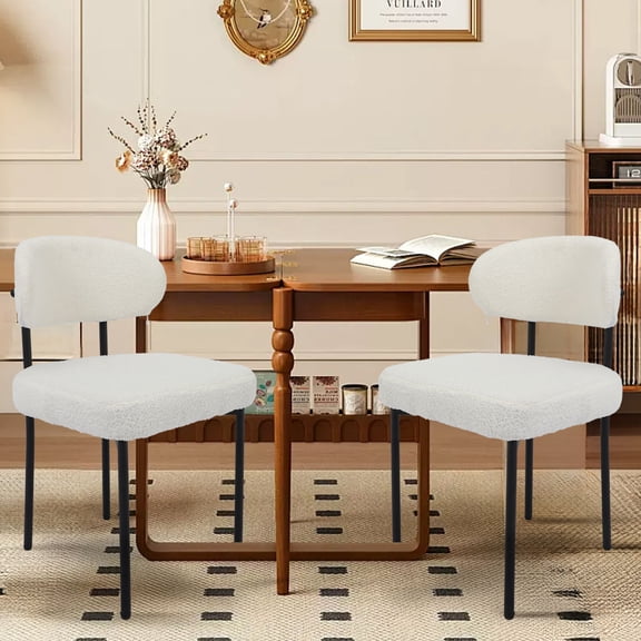TPHORK Dining Chairs Set of 2,Modern Boucle Dining Chair,Upholstered Accent Chair,Curved Backrest Kitchen Chairs for Dining Room,Kitchen,Living Room,White