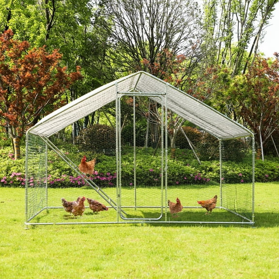 TPHORK Large Metal Chicken Coop,Outdoor Walk in Poultry Habitat Supplies Chicken Cage with Cover, Chicken Run for Backyard Farm(6.6' L x 9.8' W x 7' H)