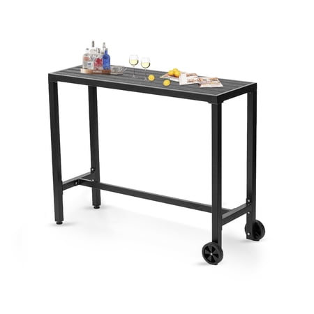 TPHORK Outdoor Bar Table,47 Inch Black Patio Bar Height Counter Table,Console Table with Weather Resistant, Waterproof Slatted Top for Balcony, Yard, Garden, Pool, Indoor or Outdoor Use