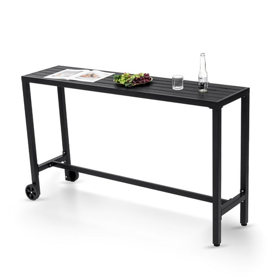 TPHORK Outdoor Bar Table,63 Inch Black Patio Bar Height Counter Table,Console Table with Weather Resistant, Waterproof Slatted Top for Balcony, Yard, Garden, Pool, Indoor or Outdoor Use