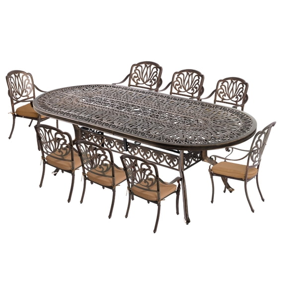 TPHORK Patio Dining Set,9 Piece Outdoor Furniture Set,8 Person Outside Dining Table and Chairs Set,Metal Stacked Chairs of 8,Oval Table with 1.96" Umbrella Hole