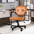 thumbnail image 1 of TPHORK Retro PU Leather Office Chair,Mid Back Swivel Task Chair with Wheels and Arms,Height and Backrest Adjustable Home Office Desk Computer Chair,Green2, 1 of 8