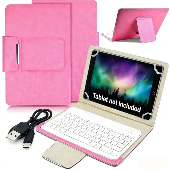 TPKJAM 10.1" Universal Tablet Keyboard Case, Detachable Wireless Keyboard, PU Leather Stand Cover for Android/iOS/Windows