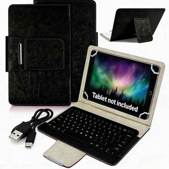TPKJAM 10.1" Universal Tablet Keyboard Case, Detachable Wireless Keyboard, PU Leather Stand Cover for Android/iOS/Windows