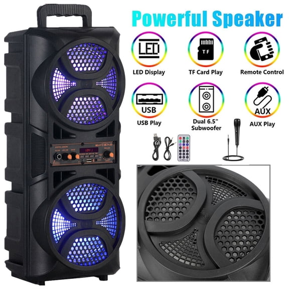 TPKJAM 3000W Portable Bluetooth Party Speaker, Dual 6.5" Woofers, LED Lights, Mic, USB/FM/AUX/TF, Rechargeable
