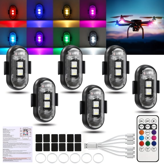 TPKJAM 6/8x Wireless RGB LED Car Lights w/Remote, USB Rechargeable for Truck Motorcycle Drone Bike
