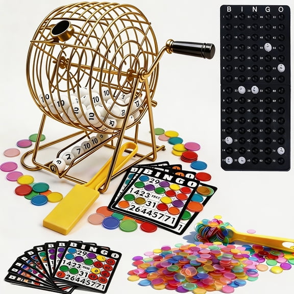 TPKJAM Bingo Game Set: 6" Metal Cage, Balls, Chips & Wands for Family Parties & Group Fun