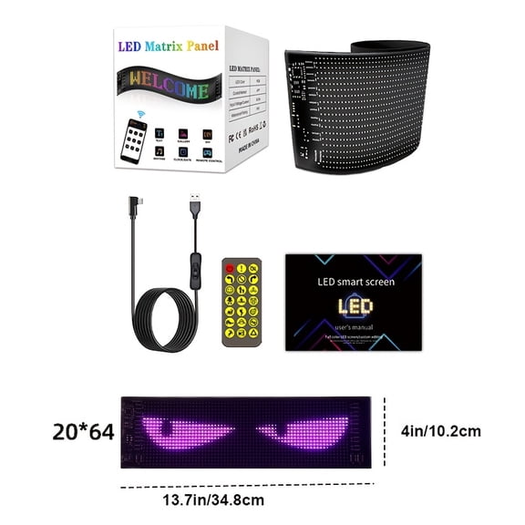 TPKJAM Programmable LED Car Window Sign w/ App & Remote Control, USB Powered Scrolling Text Display for Trucks, SUVs, Business
