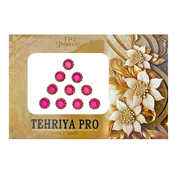 TPL Princess Tehriya Pro Fancy Sindi Pink Stone Traditional Round Bindi Set Bridal Festive Wear Pack of 10