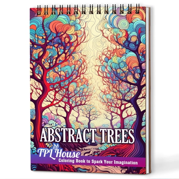 TPLHOUSE Abstract Trees Coloring Book Spiral Bound for Adults, A5 Wooden Cover, 30 Striking Coloring Pages of Diving into Inspiring Art Style for Stress Relief and Relaxation