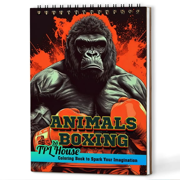 TPLHOUSE Animals Boxing Coloring Book for Adults Men Seniors Boys, Animals Boxing Coloring Books Spiral Bound, A5 Wooden Cover, 30 Pages Animal Athletes Coloring for Stress Relief and Relaxation