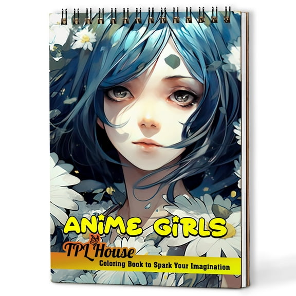 TPLHOUSE Anime Girls Coloring Book Spiral Bound for Adults, A5 Wooden Cover, 30 Pretty Anime Characters Coloring Pages of Manga Art for Stress Relief and Relaxation