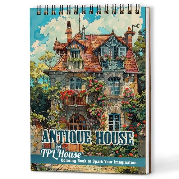 TPLHOUSE Antique House Coloring Book Spiral Bound for Adults, A5 Wooden Cover, 30 Old Fashioned Coloring Pages of Victorian Homes for Stress Relief and Relaxation