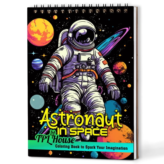 TPLHOUSE Astronaut In Space Coloring Book Spiral Bound for Adults, A5 Wooden Cover, 30 Stunning Astronaut Coloring Pages Space Exploration and Adventure for Stress Relief and Relaxation