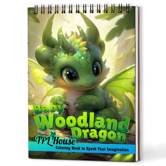 TPLHOUSE Baby Woodland Dragon Coloring Book Spiral Bound, A5 Wooden Cover, 30 Playful and Endearing Coloring Pages of These Little Dragons for Stress Relief and Relaxation