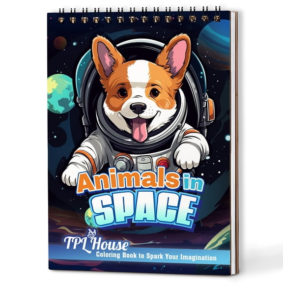 TPLHOUSE Embark on a Cosmic Journey with 30 Animals in Space Coloring Book Spiral Bound for Adults Seniors Girls, A5 Wooden Cover, Astronomical Coloring Adventures for Stress Relief and Relaxation