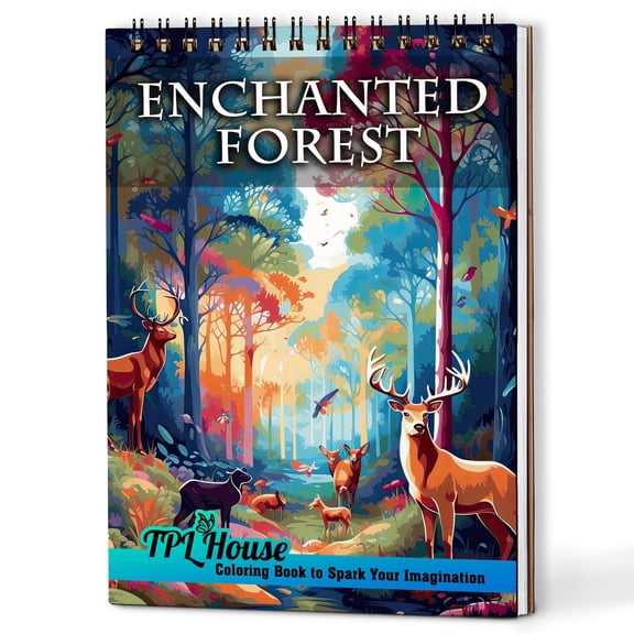 TPLHOUSE Enchanted Forest Coloring Book Spiral Bound for Adults, A5 Wooden Cover, 30 Whimsical Flora, Fauna Coloring Pages in the Enchanted Forest for Stress Relief and Relaxation