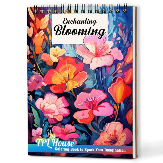 TPLHOUSE Enchanting Blooming Coloring Book Spiral Bound for Adults, A5 Wooden Cover, 30 Charming Coloring Pages of Floral Harmony for Stress Relief and Relaxation