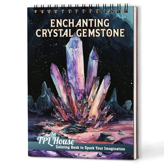 TPLHOUSE Enchanting Crystal Gemstone Coloring Book Spiral Bound for Adults, A5 Wooden Cover, 30 Precious Stones Coloring Pages of Sparkling Underworld for Stress Relief and Relaxation