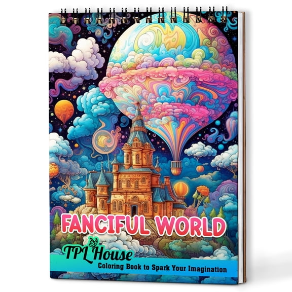 TPLHOUSE Fanciful World Spiral Coloring Book for Adults, A5 Wooden Cover, 30 Colorful World Coloring Pages for Stress Relief and Relaxation