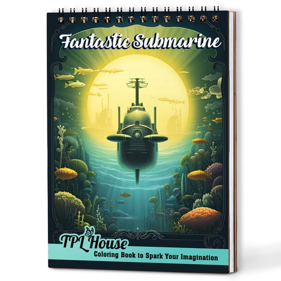TPLHOUSE Fantastic Submarine Coloring Book Spiral Bound for Adults, A5 Wooden Cover, Discover the Magic of the Deep with 30 Outstanding Coloring Pages for Stress Relief and Relaxation