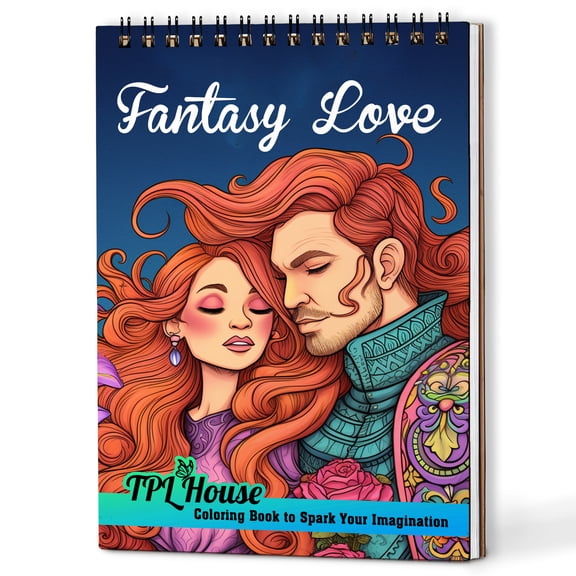 TPLHOUSE Fantasy Love Coloring Book Spiral Bound for Adults, A5 Wooden Cover, 30 Passionate and Memorable Moments Coloring Pages of Love Journey for Stress Relief and Relaxation
