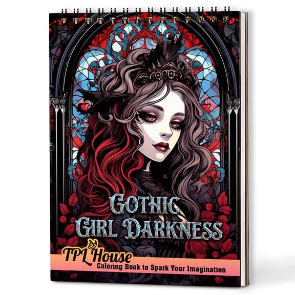 TPLHOUSE Gothic Girl Darkness Coloring Book Spiral Bound for Adults, A5 Wooden Cover, Embrace the Intricate Details of Gothic Darkness with 30 Mysterious Beauty Coloring Pages for Creativity