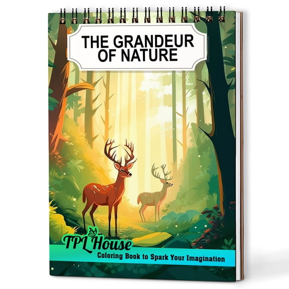 TPLHOUSE The Grandeur of Nature Coloring Book Spiral Bound for Adults, A5 Wooden Cover, 30 Captivating Coloring Pages of Natural Wonders for Stress Relief and Relaxation