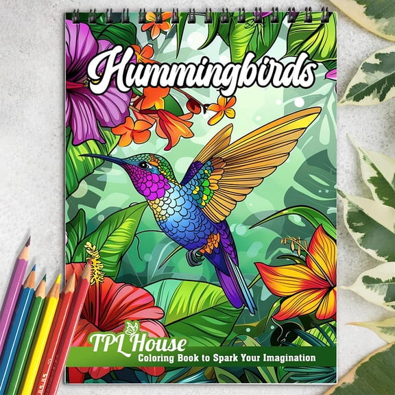 TPLHOUSE Hummingbirds Coloring Book Spiral Bound for Adults, Softcover