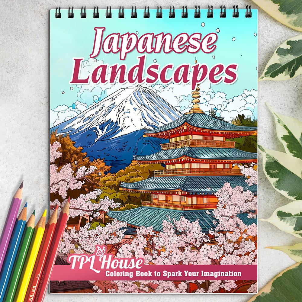 TPLHOUSE Japanese Landscapes Coloring Book for Adults, Spiral Bound, Soft Cover