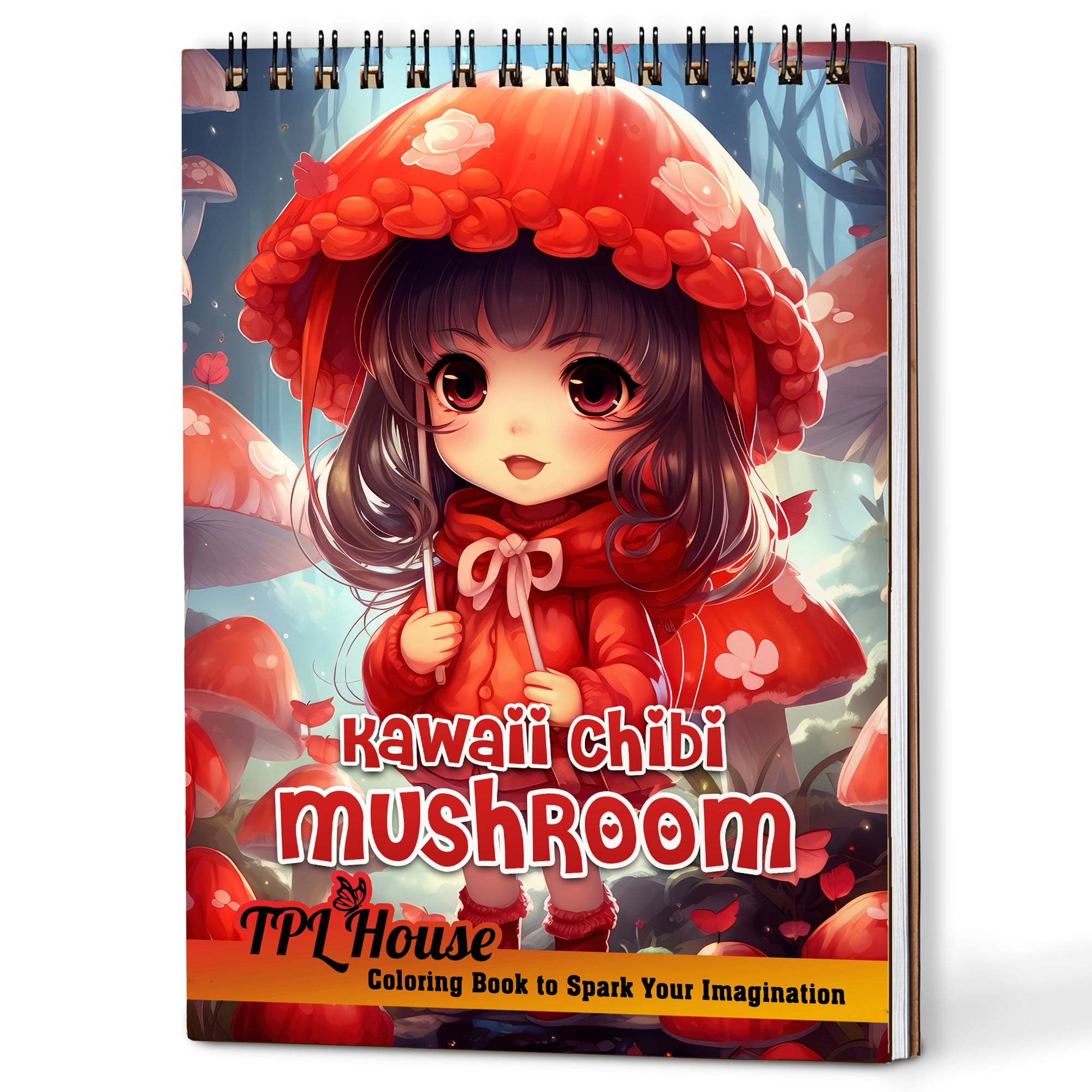 Relieved Chibi TPLHOUSE Kawaii Chibi Mushroom Coloring Book Spiral Bound for Adults ...