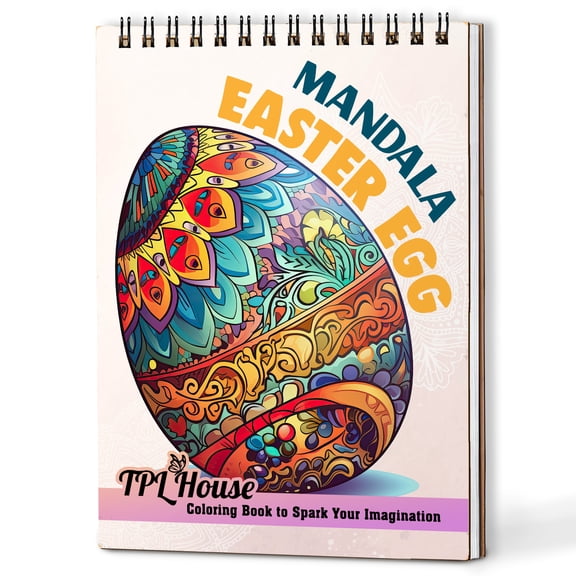 TPLHOUSE Mandala Easter Egg Coloring Book Spiral Bound for Adults, A5 Wooden Cover, 30 Creative Mandalas Easter Egg Coloring Pages During Springtime for Stress Relief and Relaxation