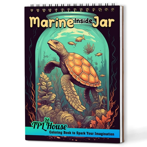 TPLHOUSE Marine Inside Jar Coloring Book Spiral Bound for Adults, A5 Wooden Cover, 30 Exquisite Coloring Pages of Minature Seaworld in Jars for Stress Relief and Relaxation