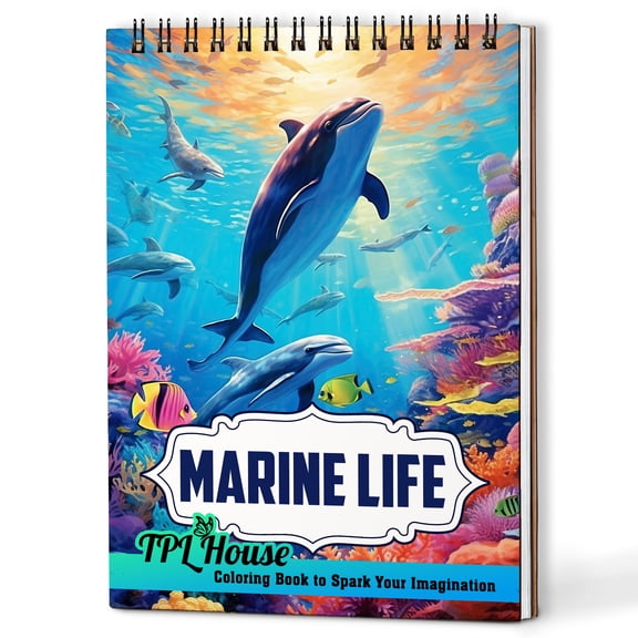TPLHOUSE Marine Life Coloring Book Spiral Bound for Adults, A5 Wooden Cover, 30 Marine Life Coloring Pages for Stress Relief and Relaxation