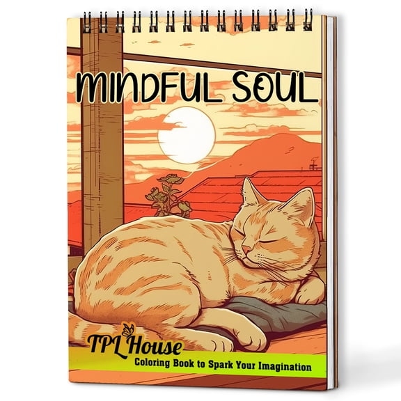 TPLHOUSE Mindful Soul Coloring Book Spiral Bound for Adults, A5 Wooden Cover, 30 Soothing Coloring Pages of Perfect for Personal Growth and Inner Peace for Stress Relief and Relaxation