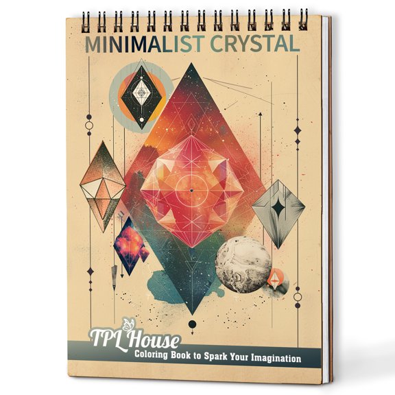 TPLHOUSE Minimalist Crystal Coloring Book Spiral Bound for Adults, A5 Wooden Cover, 30 Simple Sparkle Coloring Pages of Minimalism Gemstones for Stress Relief and Relaxation