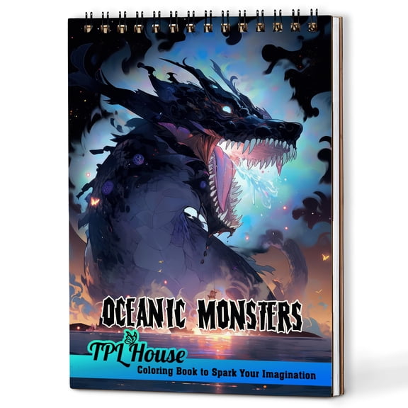TPLHOUSE Oceanic Monsters Coloring Book Spiral Bound for Adults, A5 Wooden Cover, 30 Occult Coloring Pages of Eerie Aquatic Terrors for Stress Relief and Relaxation