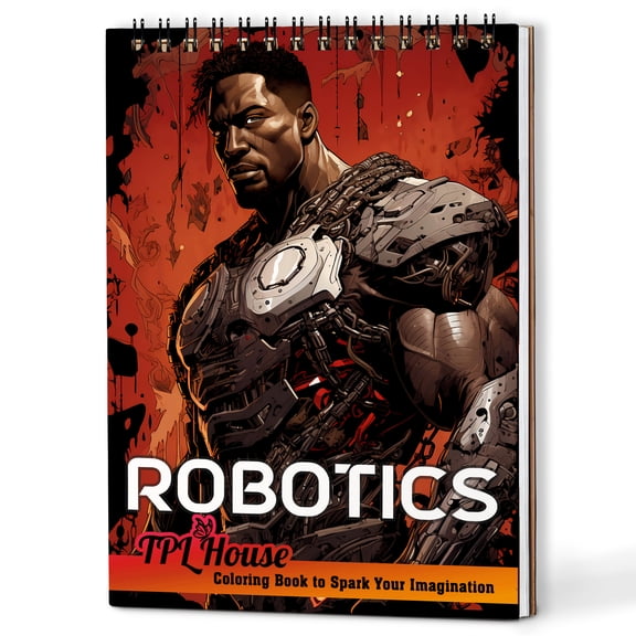 TPLHOUSE Robotics Coloring Book Spiral Bound for Adults, A5 Wooden Cover, 30 Robot- Inspired Coloring Pages of Cyborg for Stress Relief and Relaxation