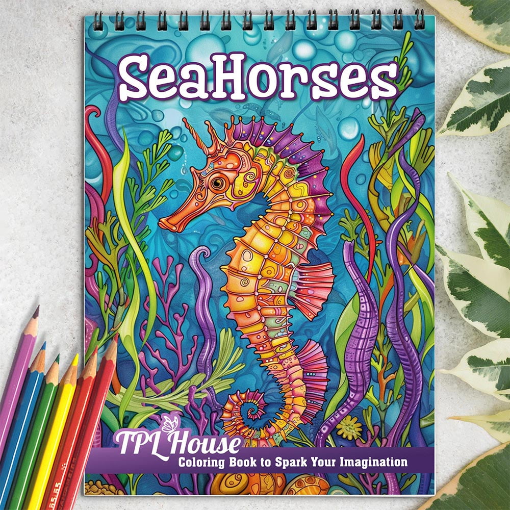 TPLHOUSE Seahorse Coloring Book for Adults, Spiral Bound, Soft Cover ...