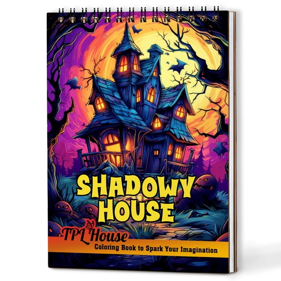 TPLHOUSE Shadowy House Coloring Book Spiral Bound for Adults, A5 Wooden Cover, 30 Delightful Coloring Pages of Mysterious House Scenes for Stress Relief and Relaxation