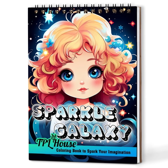 TPLHOUSE Sparkle Galaxy Coloring Book Spiral Bound, A5 Wooden Cover, 30 Fascinating Galaxy Things Coloring Pages in Cosmos for Stress Relief and Relaxation