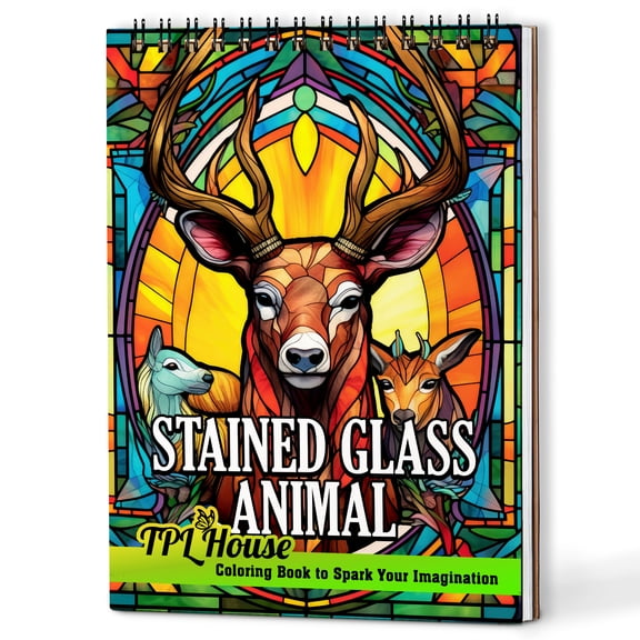 TPLHOUSE Stained Glass Animal Coloring Book Spiral Bound for Adults, A5 Wooden Cover, 30 Dreamy Mosaic Coloring Pages in a Variety of Patterns for Stress Relief and Relaxation
