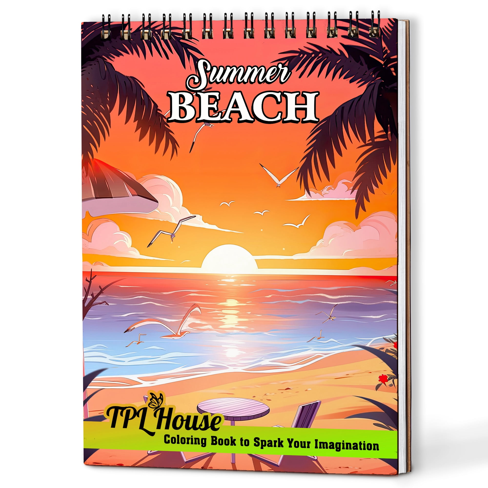 TPLHOUSE Summer Beach Coloring Book Spiral Bound for Adults, A5 Wooden ...