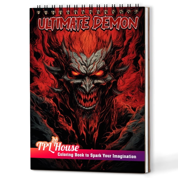 TPLHOUSE Ultimate Demon Coloring Book Spiral Bound for Adults, A5 Wooden Cover, 30 Spine-Chilling Coloring Pages in World of Demons for Stress Relief and Relaxation