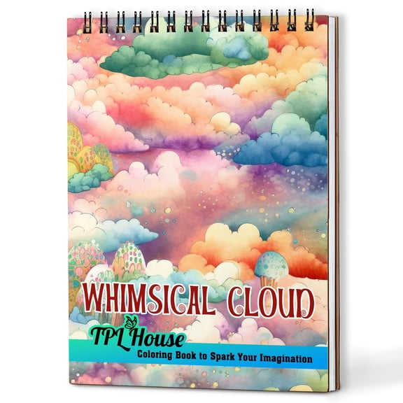 TPLHOUSE Whimsical Cloud Coloring Book Spiral Bound for Adults, A5 Wooden Cover, 30 Kawaii Dreamy Cloud Coloring Pages for Creativity and Relaxation