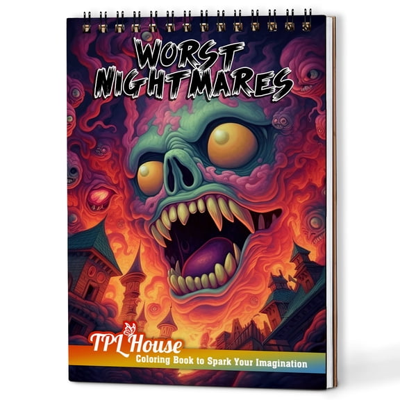 TPLHOUSE Worst Nightmares Coloring Book Spiral Bound for Adults, A5 Wooden Cover, 30 Thrilling Coloring Pages of Eerie Nightmares for Stress Relief and Relaxation