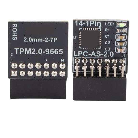TPM 2.0 Encryption Security Module 14-1 Pin 2x7P Header, 2.0mm Pitch Remote Card for Windows 11 Compatibility, Black PCB