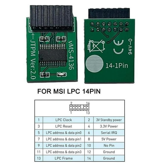 TPM 2.0 Security Module,14-1 Pin Board for Multi-Brand Motherboards