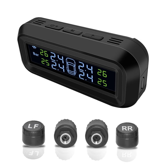 TPMS Tire Pressure Monitoring Systems Car Safety Alarm Systems Solar USB Powered 4 Sensors Digital Display