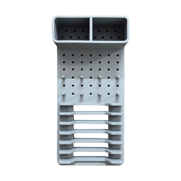 TPPENG Compact Silicone Dish Drying Rack, Space Saving Plate Cutlery Drainer, Kitchen Sink Counter Cabinet Storage, Grey